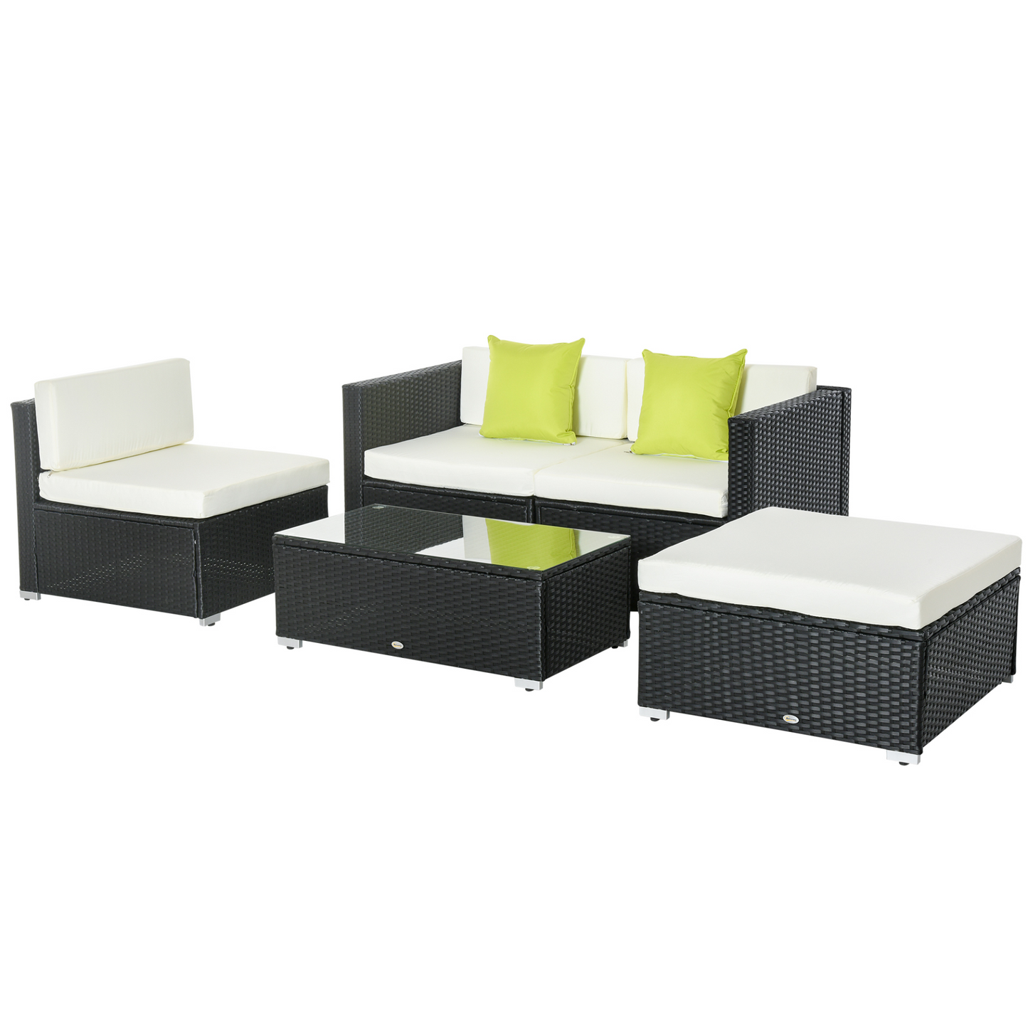 5PC Black Rattan Sectional Sofa Coffee Table Combo