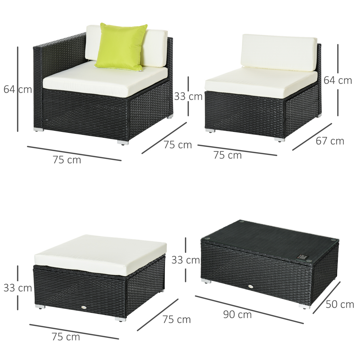 5PC Black Rattan Sectional Sofa Coffee Table Combo