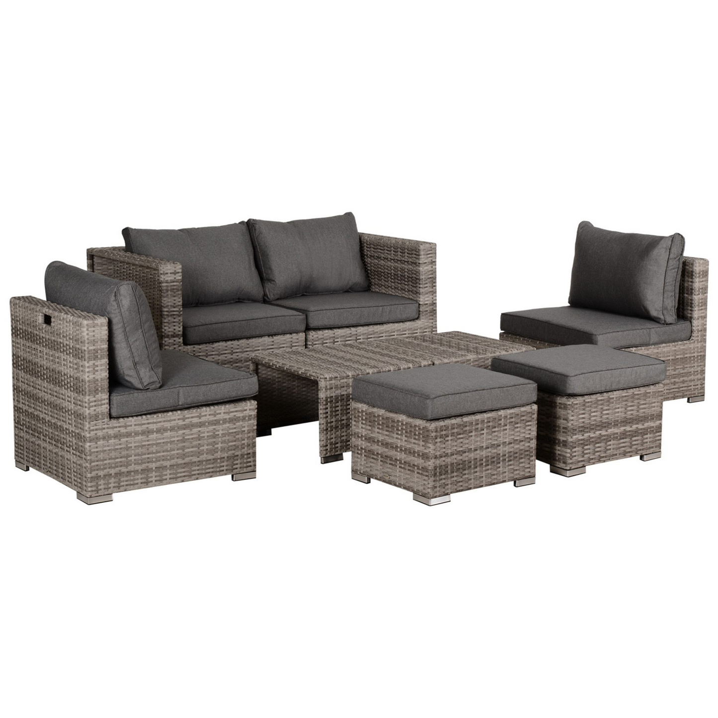 Grey 8pc Rattan 6 Seater Sofa & Coffee Table Set