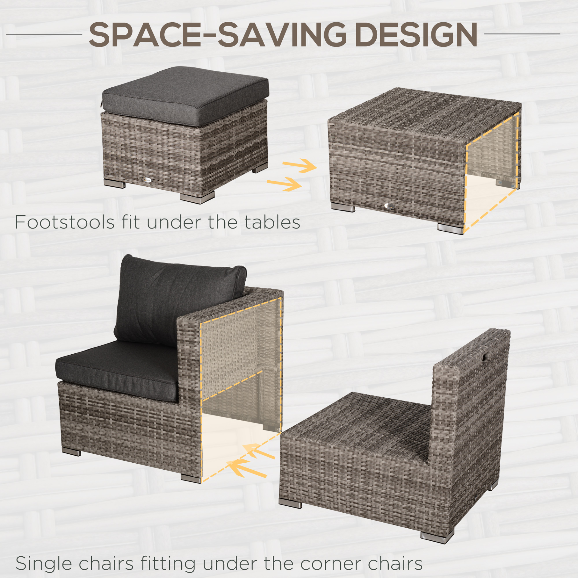 Grey 8pc Rattan 6 Seater Sofa & Coffee Table Set