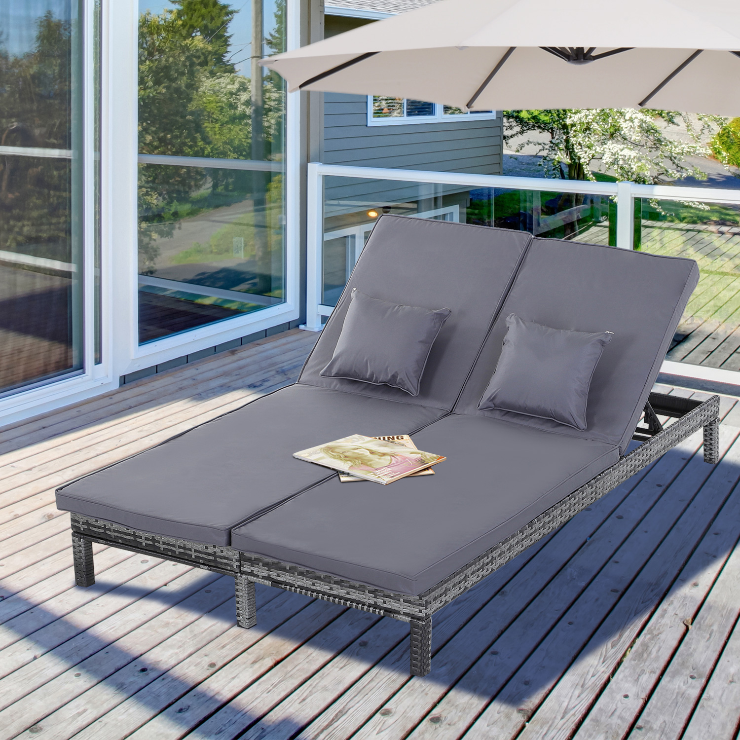 Grey Garden Double Rattan Sun Lounger