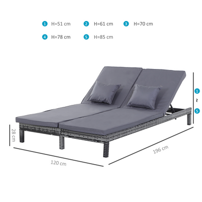 Grey Garden Double Rattan Sun Lounger