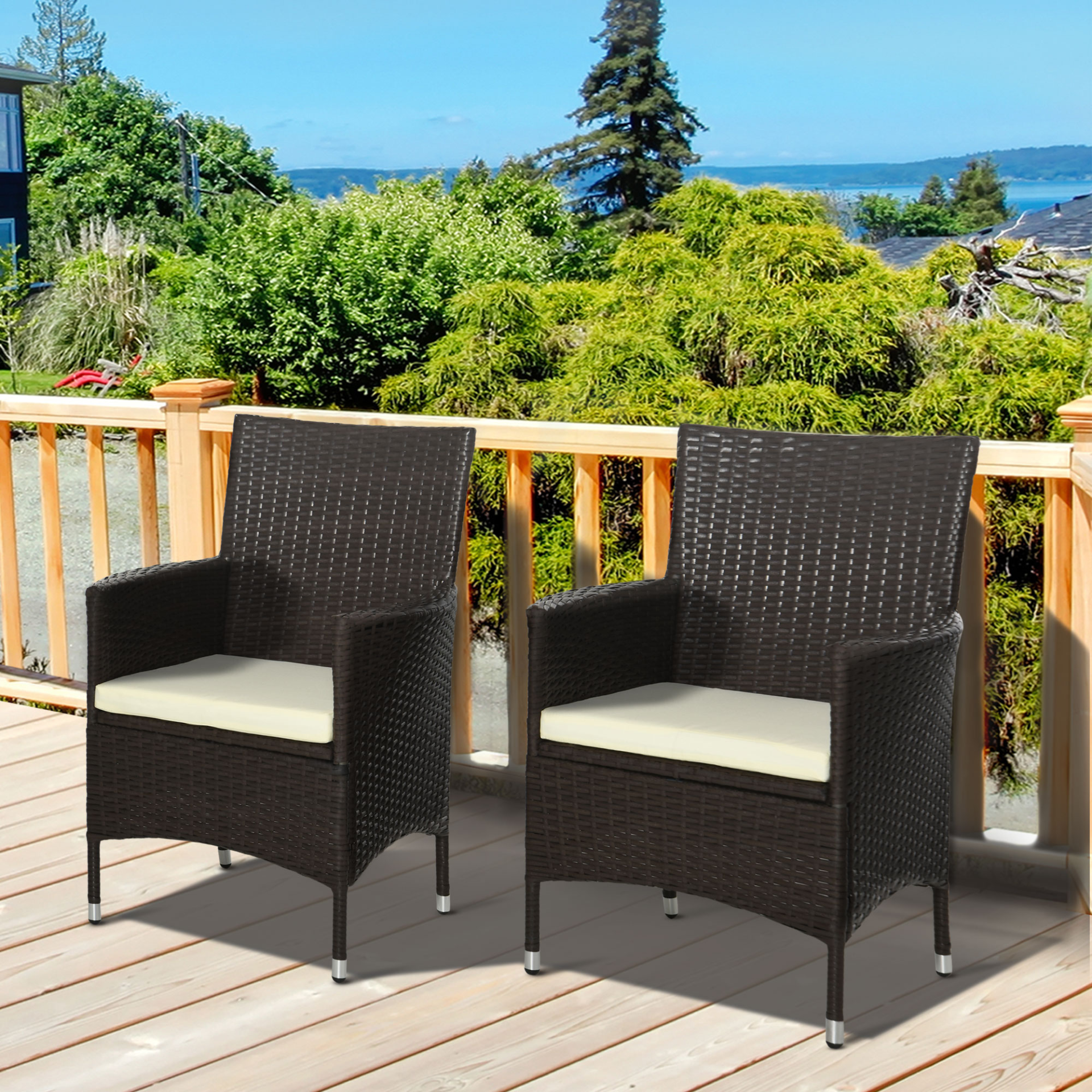  2 PC Deep Coffee Rattan Armchair