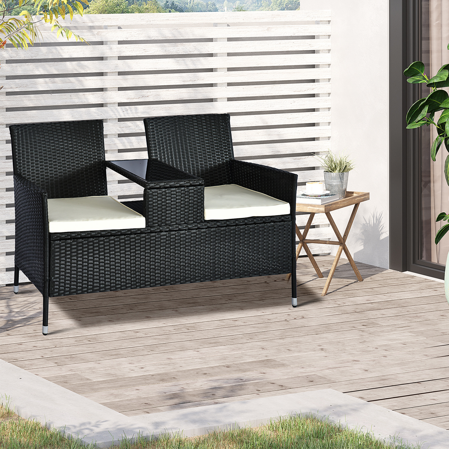  2 Seater Black Rattan Campanion Chair