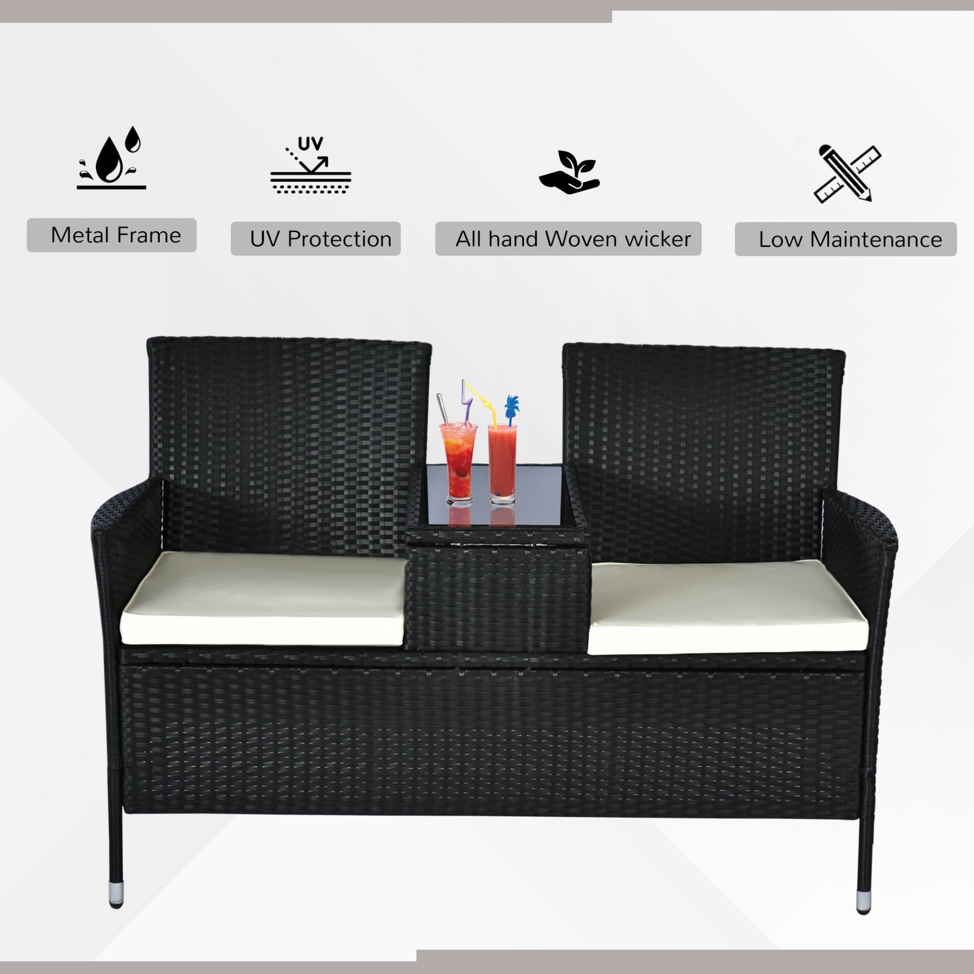  2 Seater Black Rattan Campanion Chair