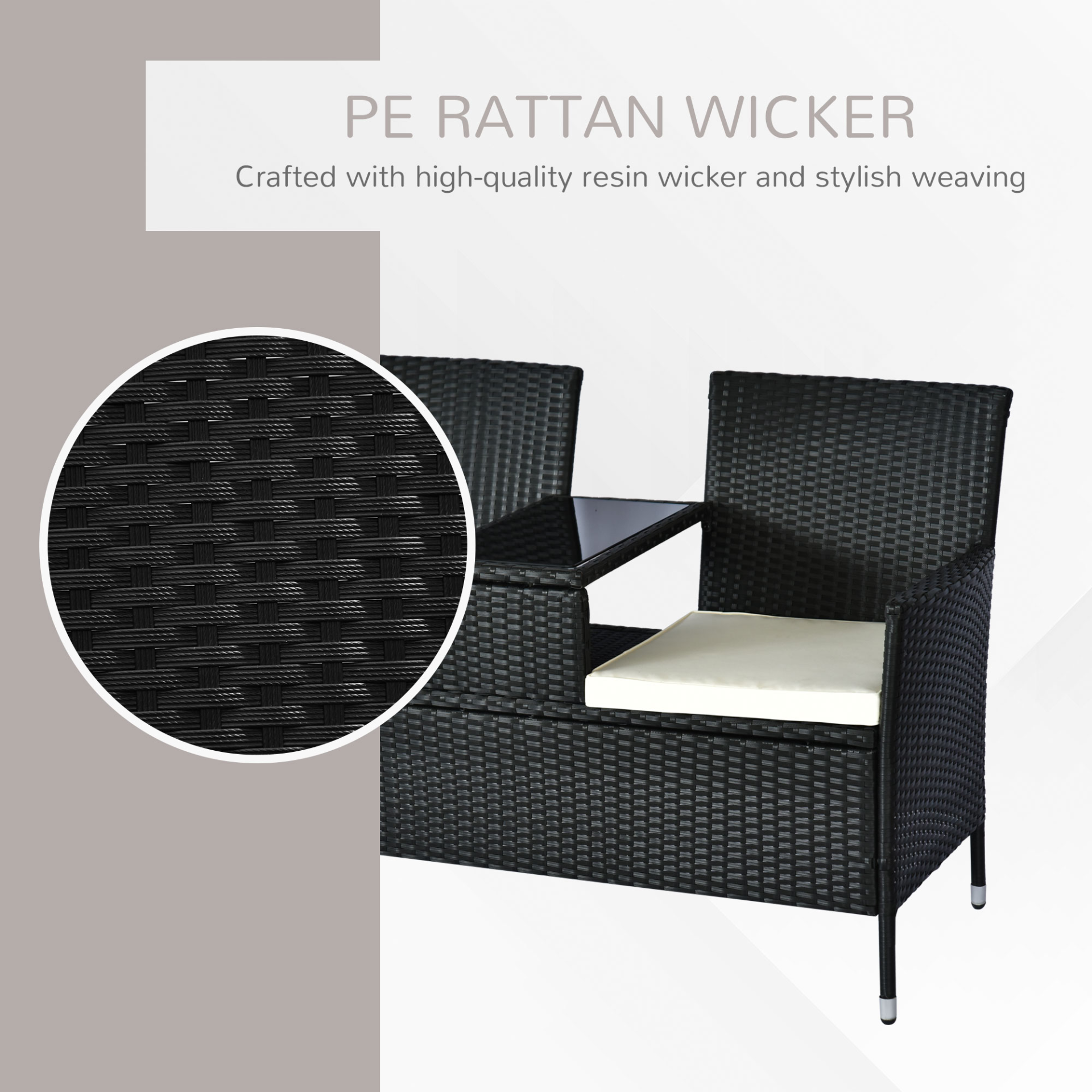  2 Seater Black Rattan Campanion Chair