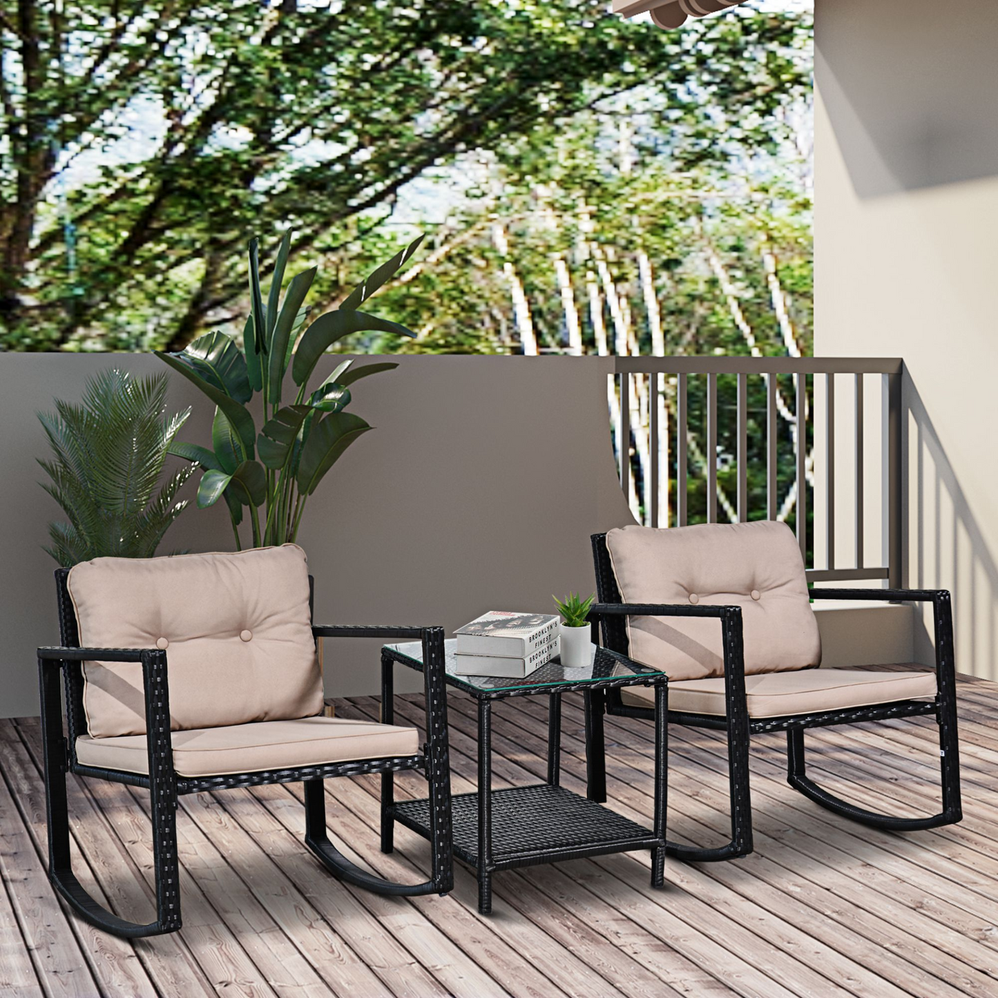 3PCs Black Rattan Furniture Set