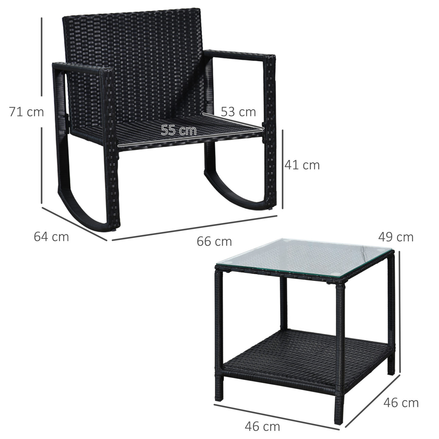 3PCs Black Rattan Furniture Set