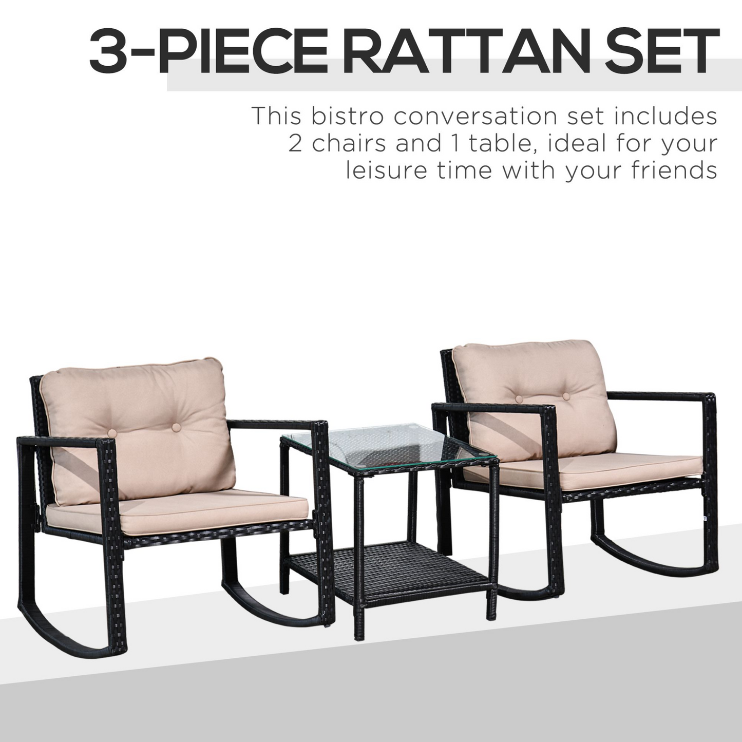 3PCs Black Rattan Furniture Set