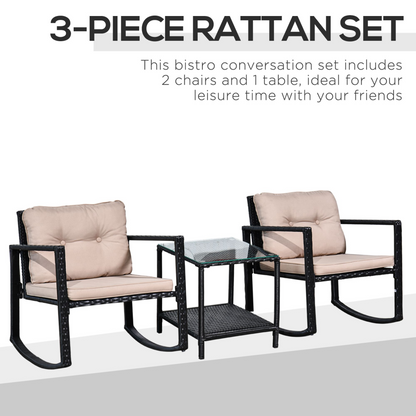 3PCs Black Rattan Furniture Set