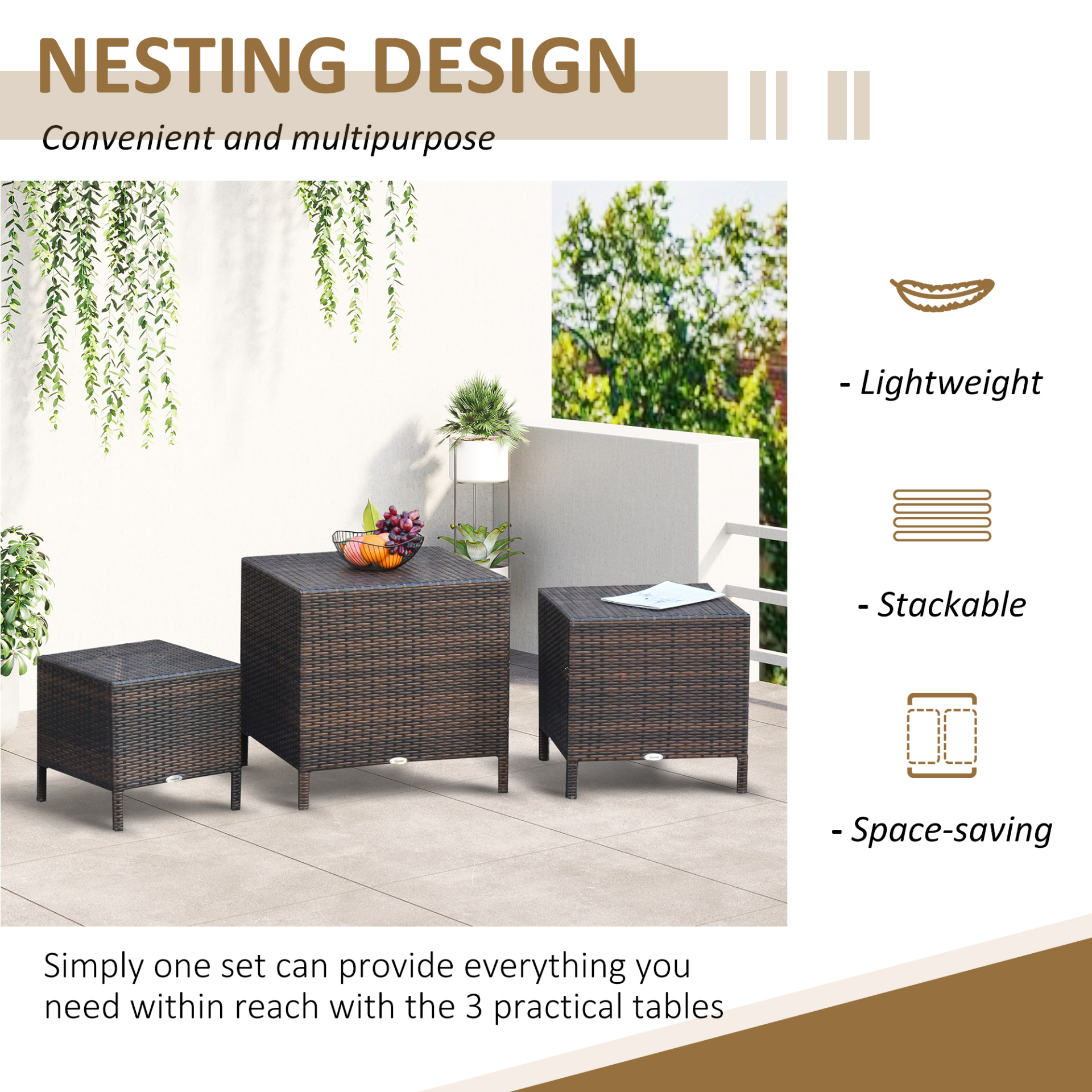 Rattan Garden Furniture 3 PCs Nest of Tables