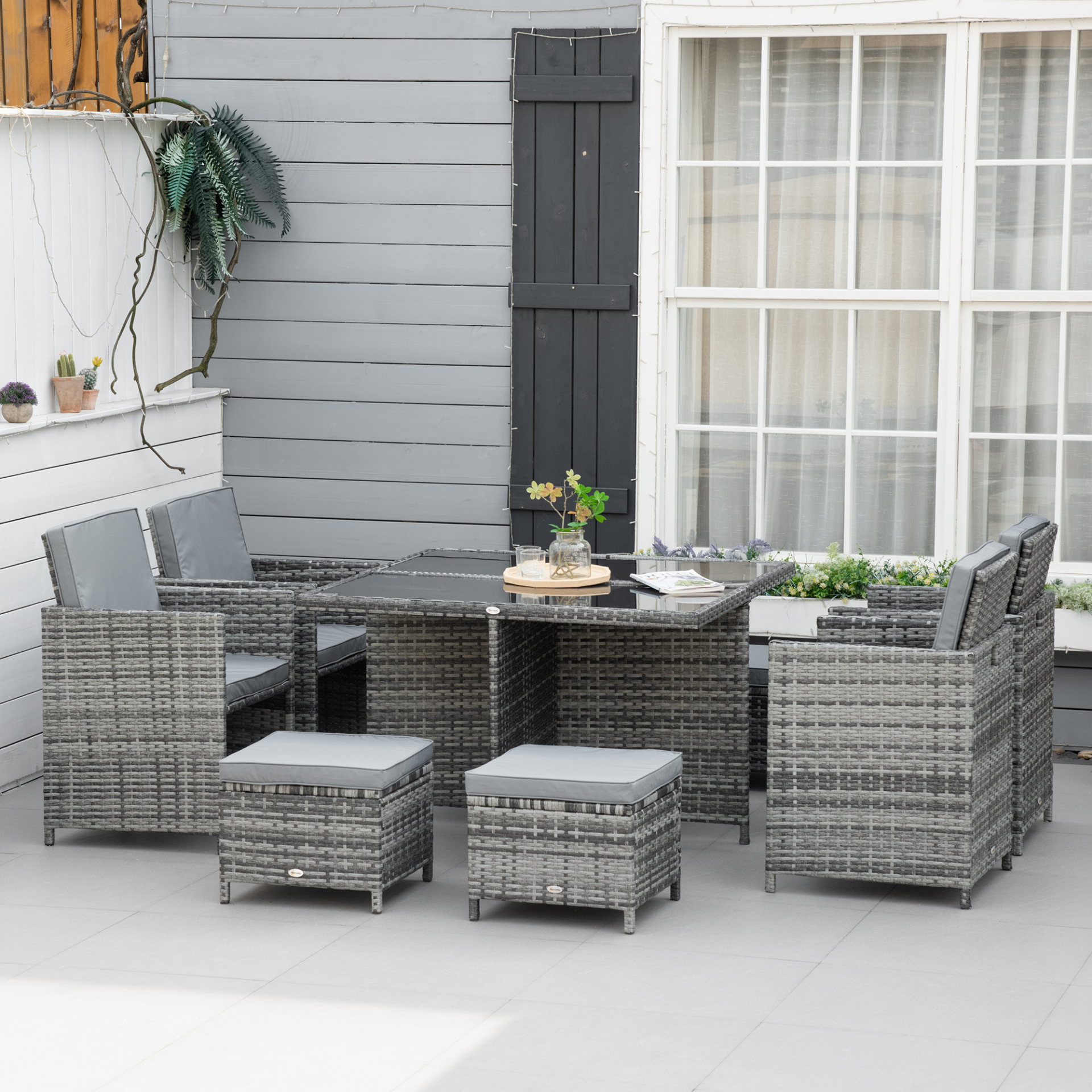 9PC Grey Rattan Garden Furniture Set