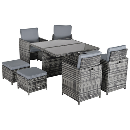 9PC Grey Rattan Garden Furniture Set