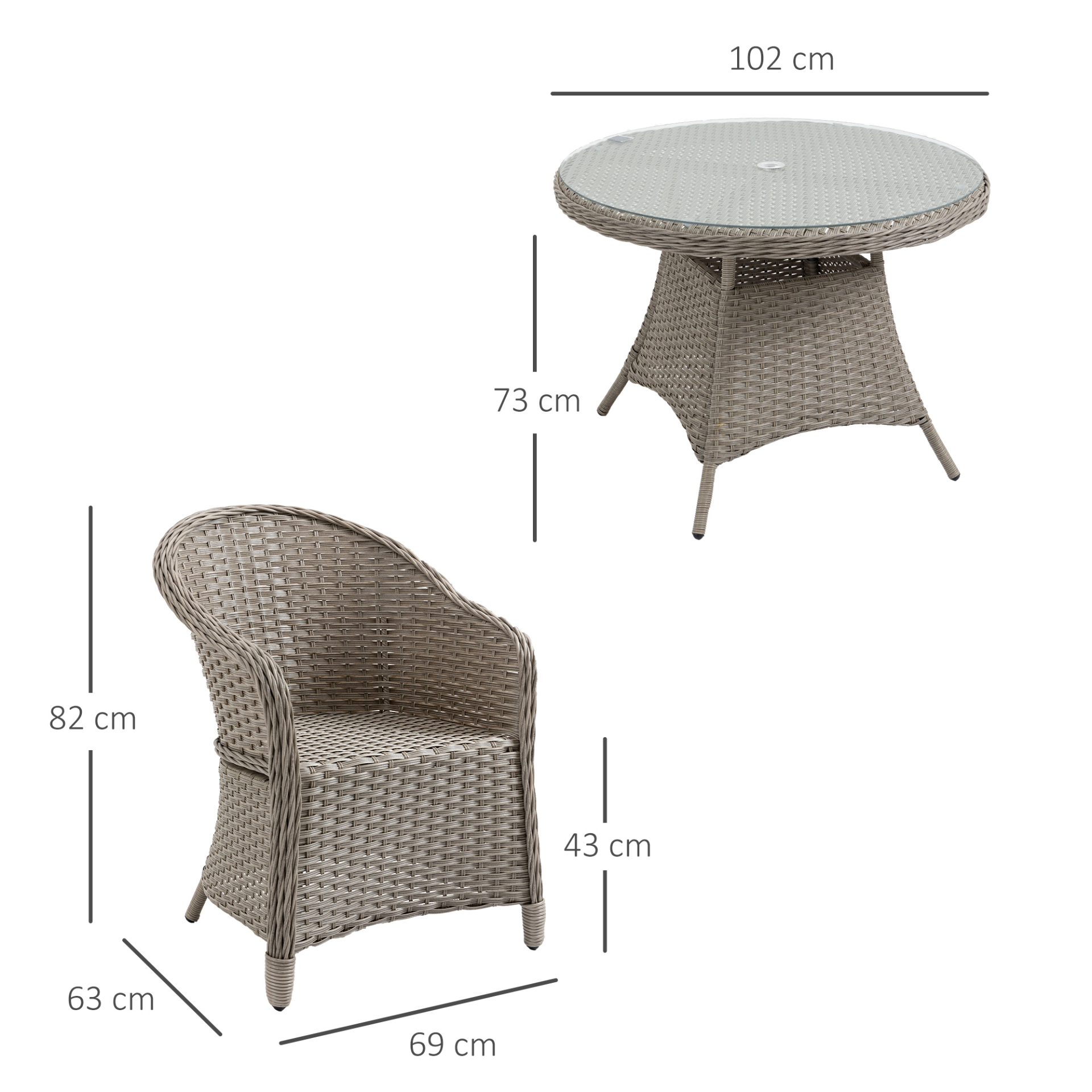 Mixed Grey 5 Pieces Outdoor Rattan Dining Set