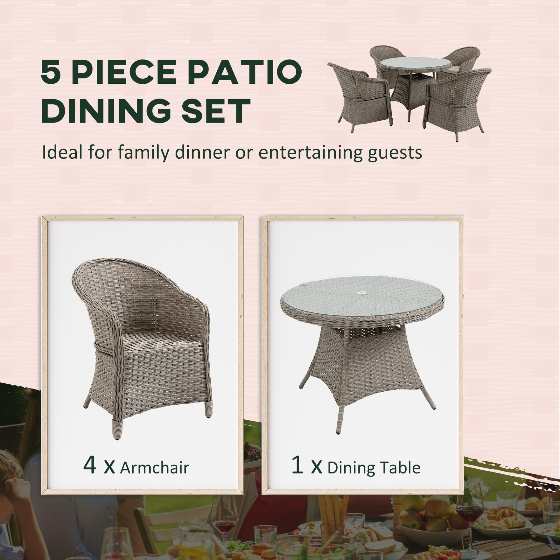 Mixed Grey 5 Pieces Outdoor Rattan Dining Set