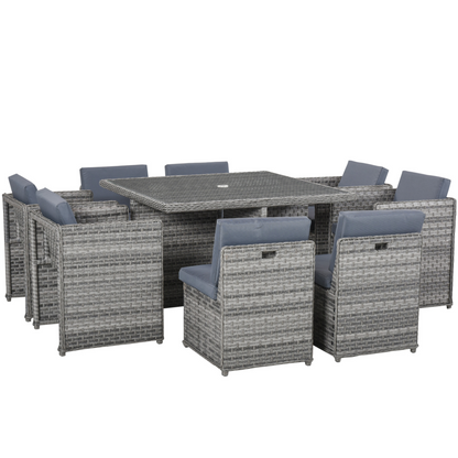  9 PCs Mixed Grey Rattan Dining Table Chair Set