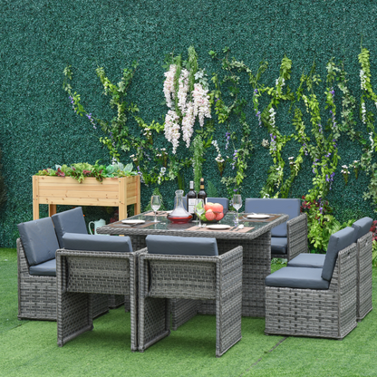  9 PCs Mixed Grey Rattan Dining Table Chair Set