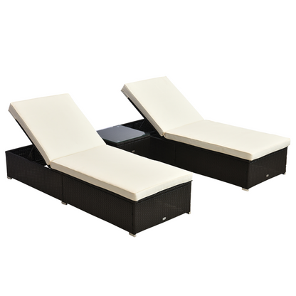 3PC Dark Coffee Rattan Sun Lounger Set