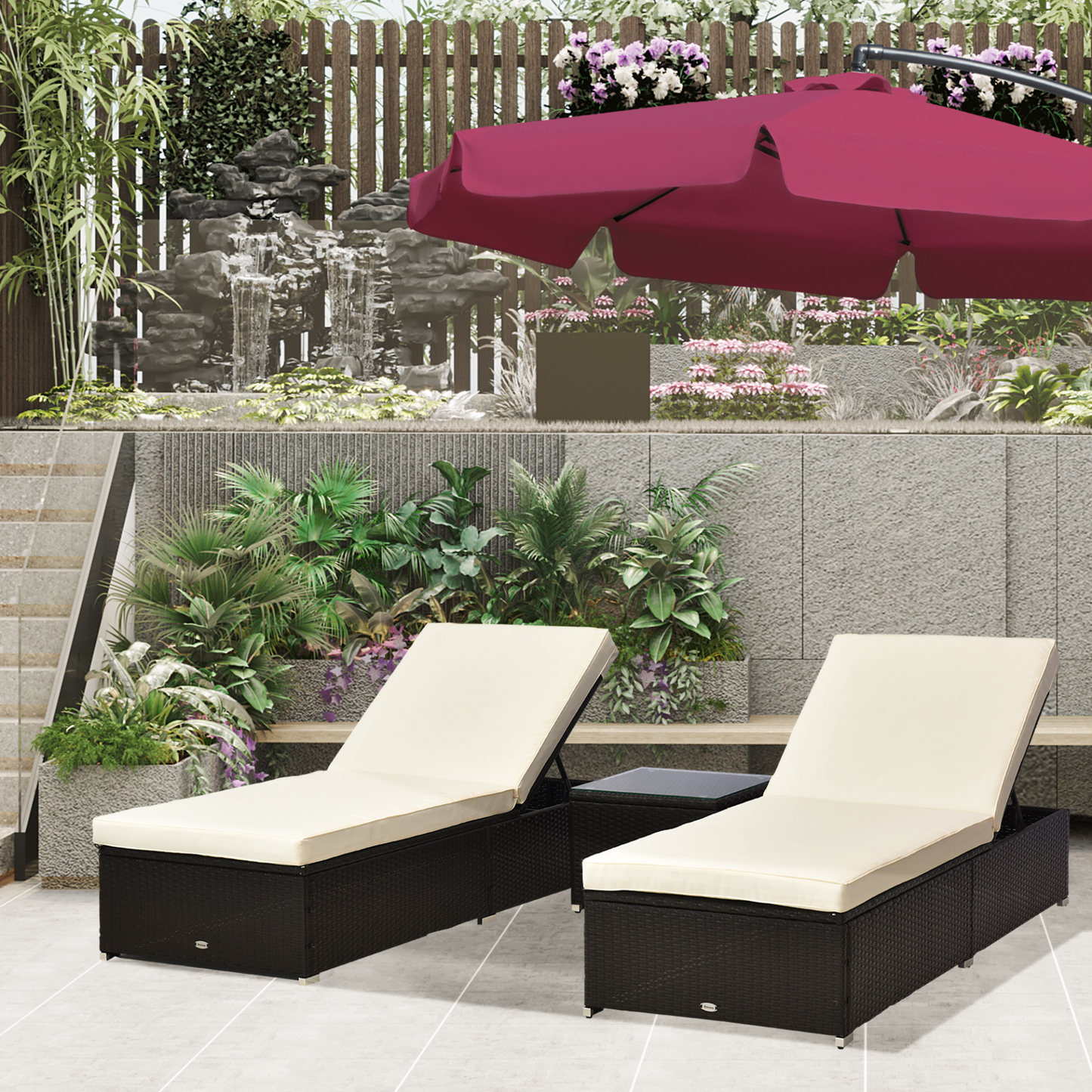 3PC Dark Coffee Rattan Sun Lounger Set