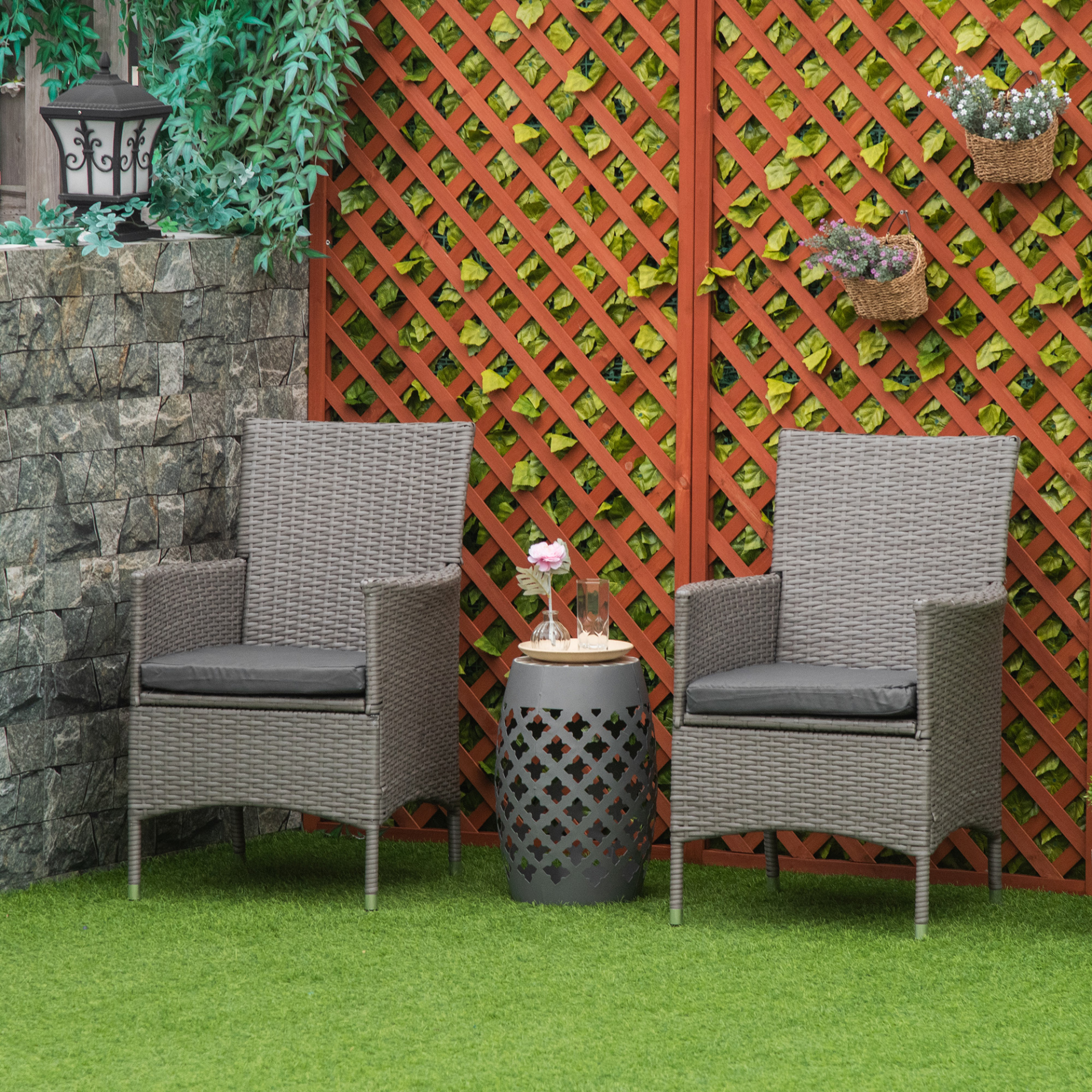 2 PCs Grey Outdoor Rattan Armchair