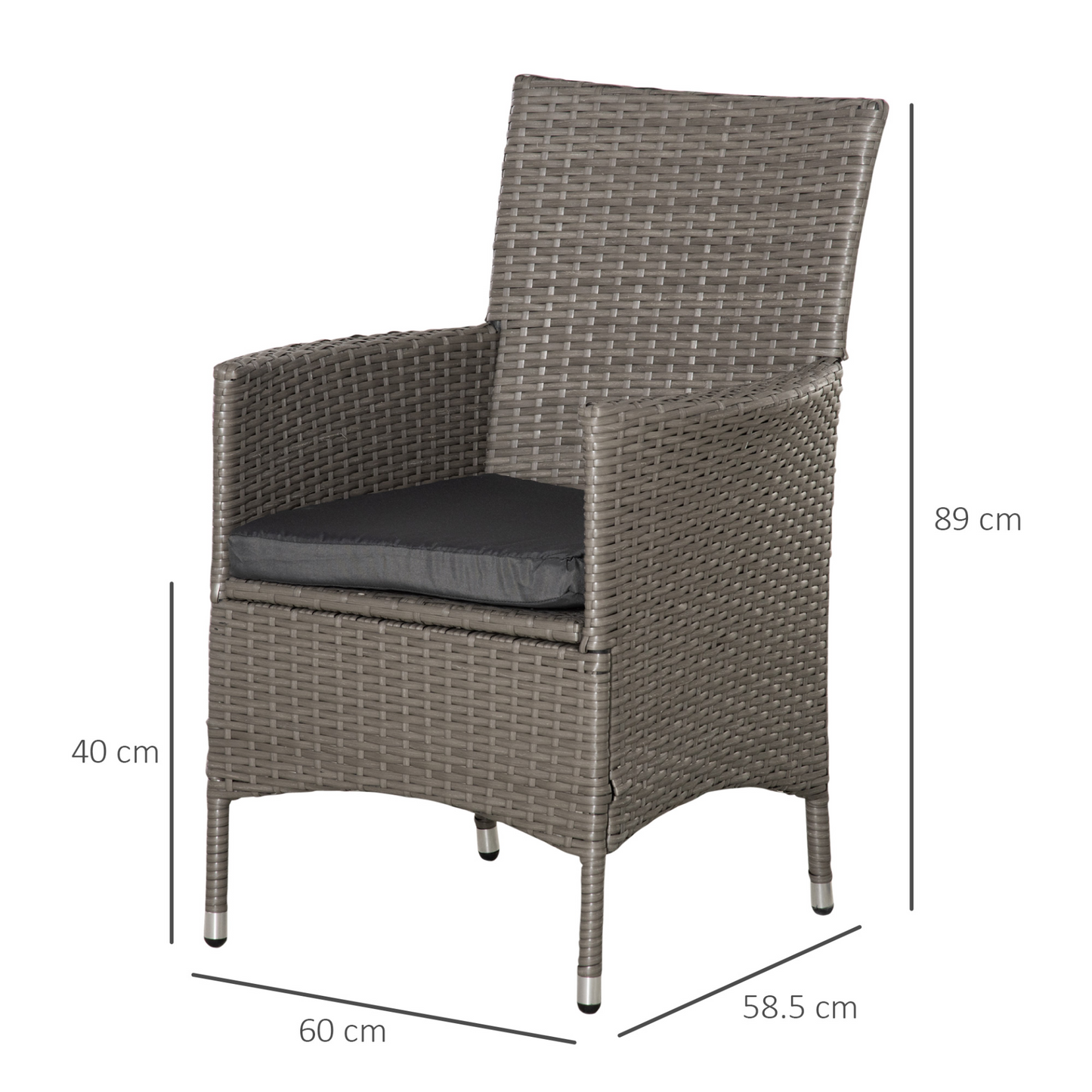 2 PCs Grey Outdoor Rattan Armchair