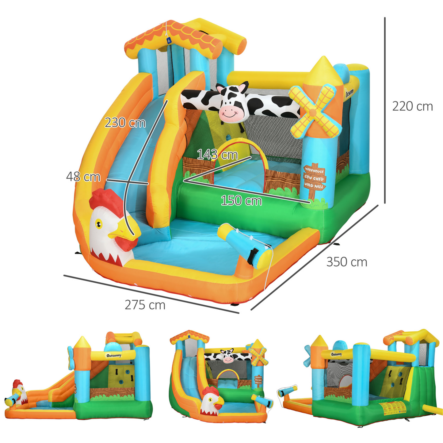 5 in 1 Kids Bounce Castle Farm Style 3.5 x 2.75 x 2.2m