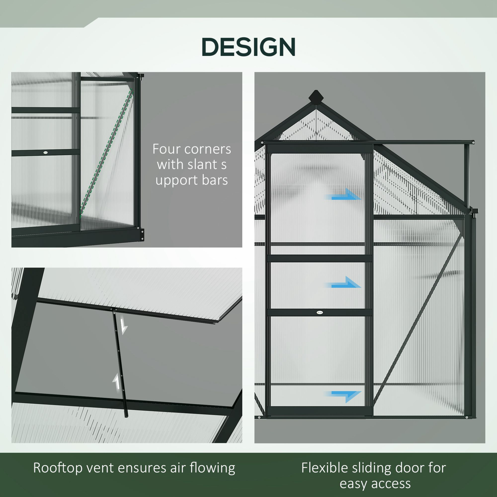 Large Walk-In Green House with Slide Door, 6 x 4ft