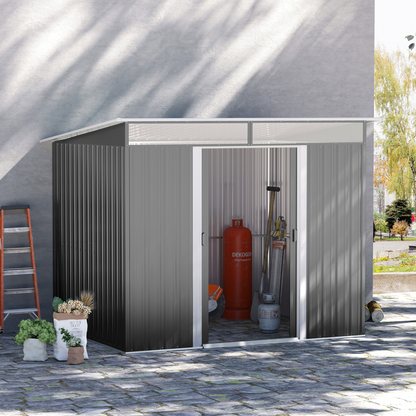 Garden Metal Storage Shed with Tilted Roof and Ventilation 9 x 6ft Grey