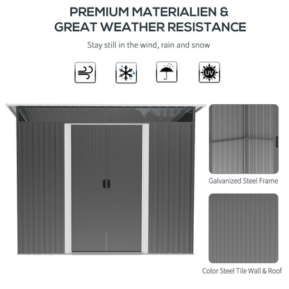 Garden Metal Storage Shed with Tilted Roof and Ventilation 9 x 6ft Grey