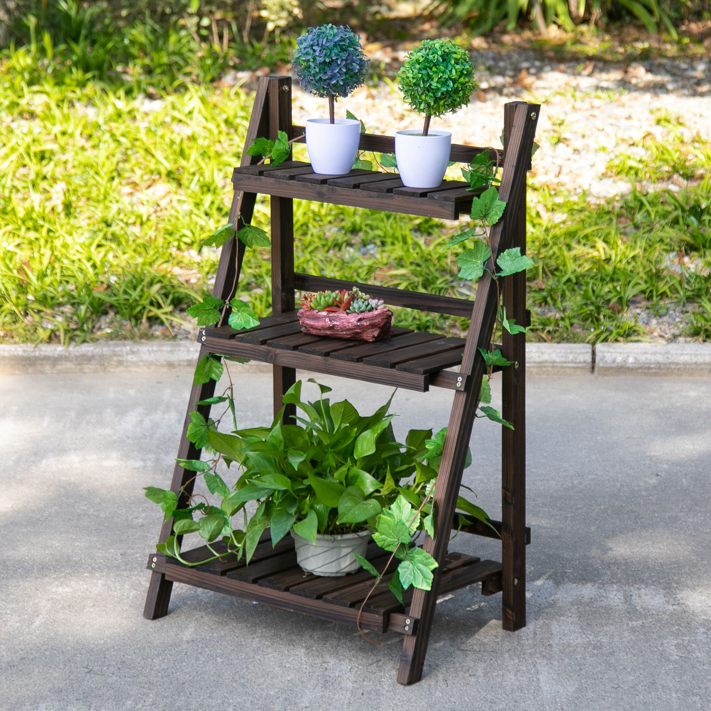 3-Tier Wooden Plant Shelf