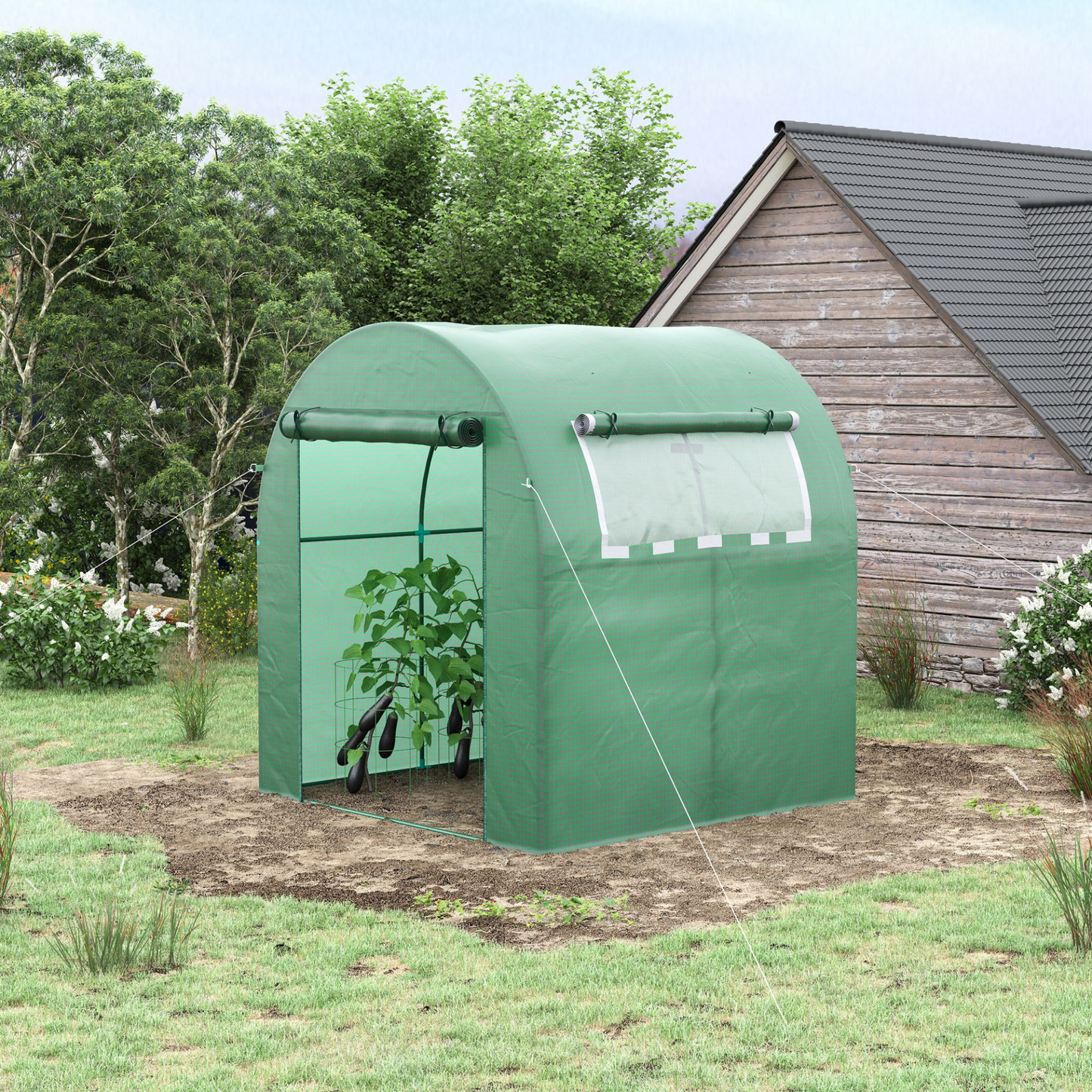 Walk in Polytunnel Greenhouse with Roll-up Window and Door