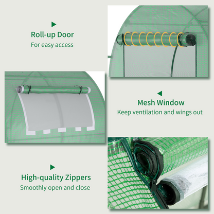 Walk in Polytunnel Greenhouse with Roll-up Window and Door