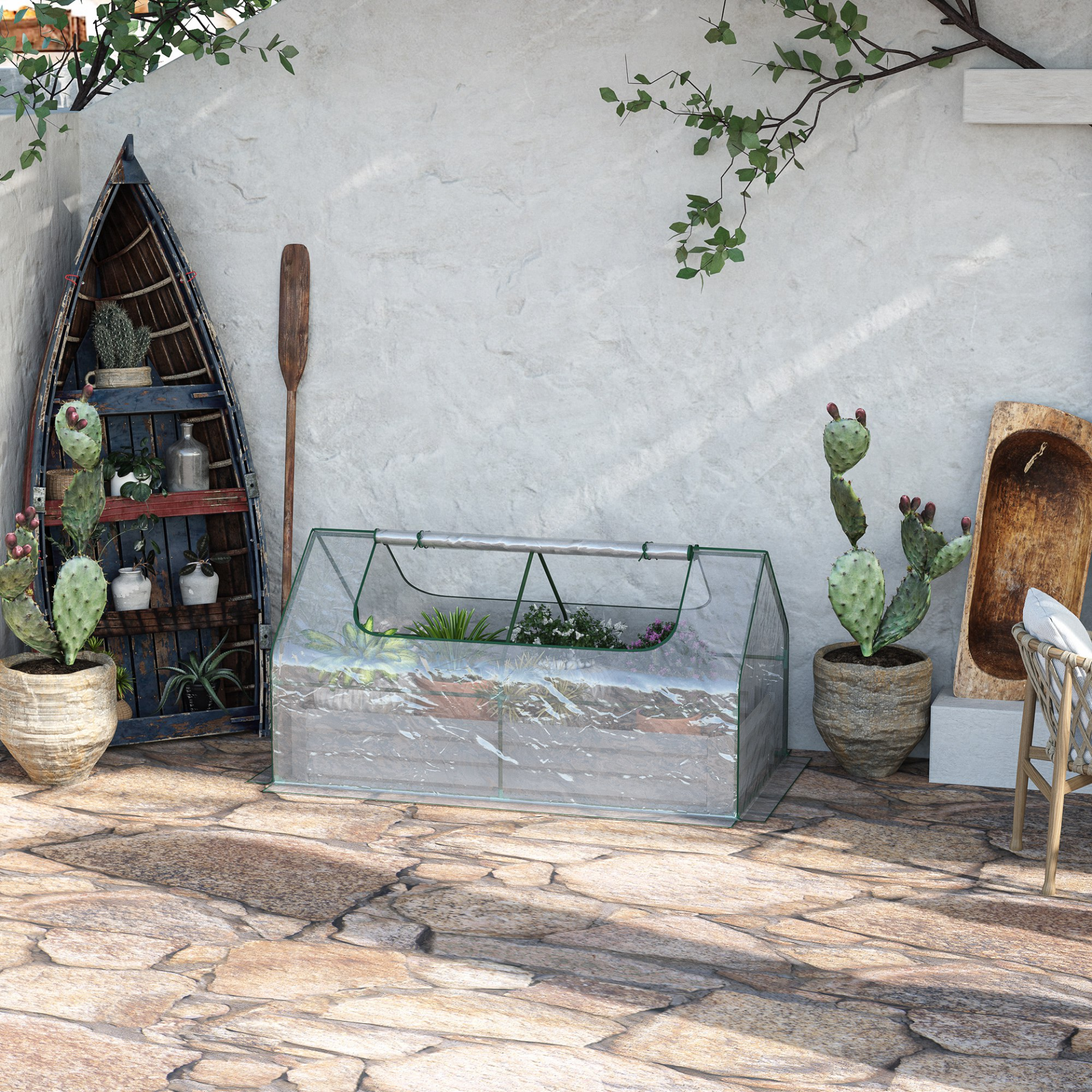  Raised Garden Bed with Greenhouse- 185L x 95W x 92H cm