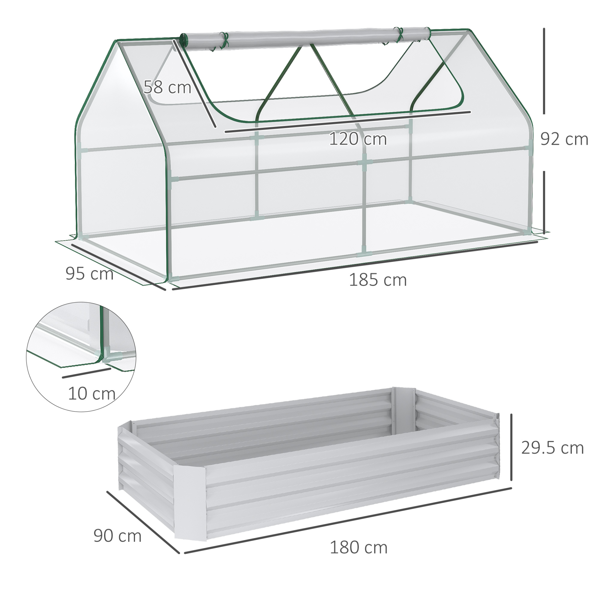  Raised Garden Bed with Greenhouse- 185L x 95W x 92H cm