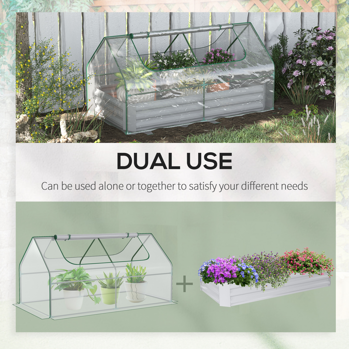 Raised Garden Bed with Greenhouse- 185L x 95W x 92H cm