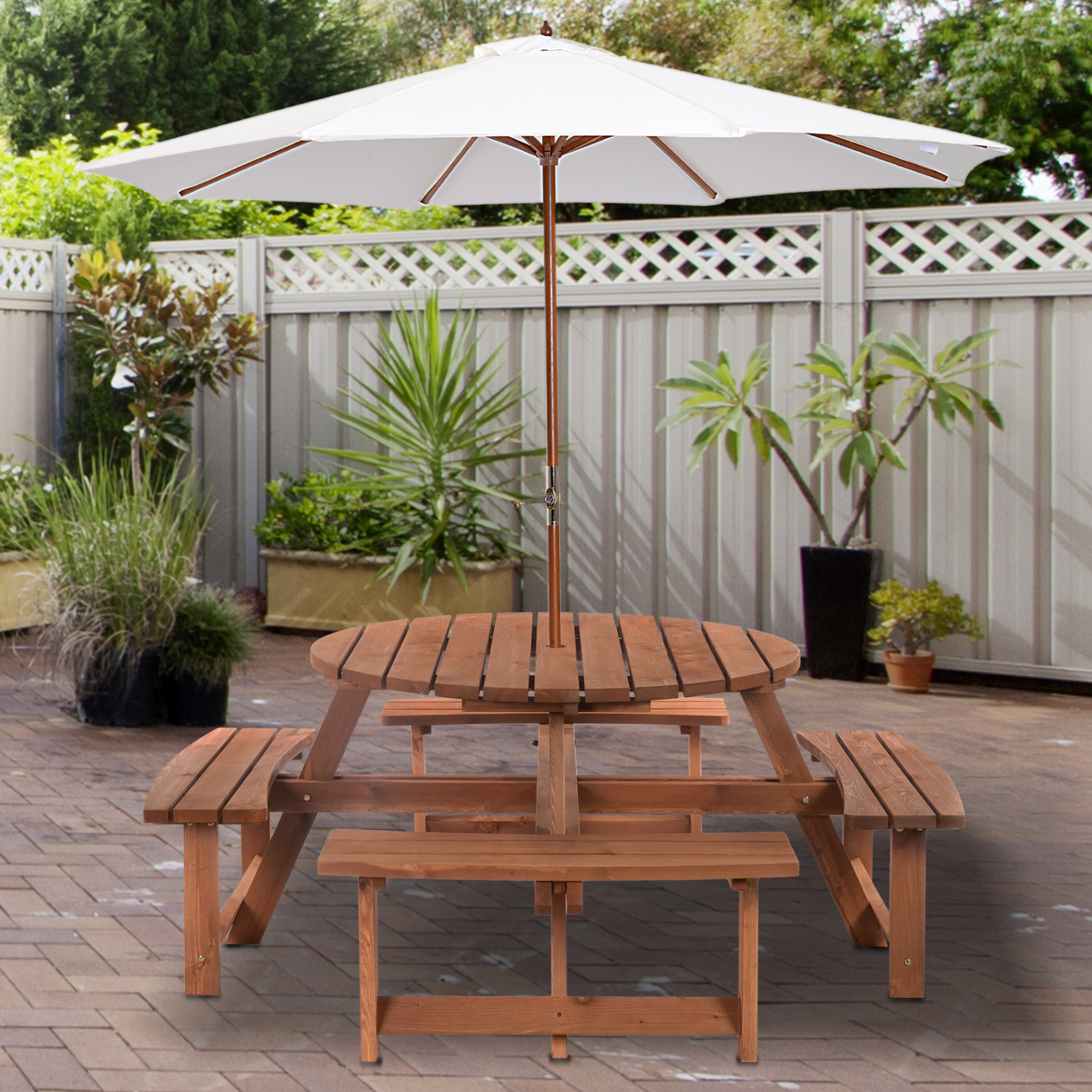  8 Seater Round Wooden Picnic Table