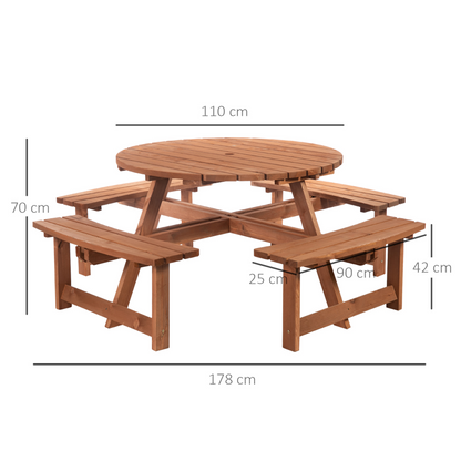  8 Seater Round Wooden Picnic Table