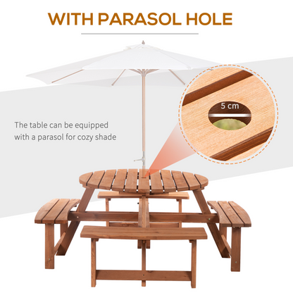  8 Seater Round Wooden Picnic Table