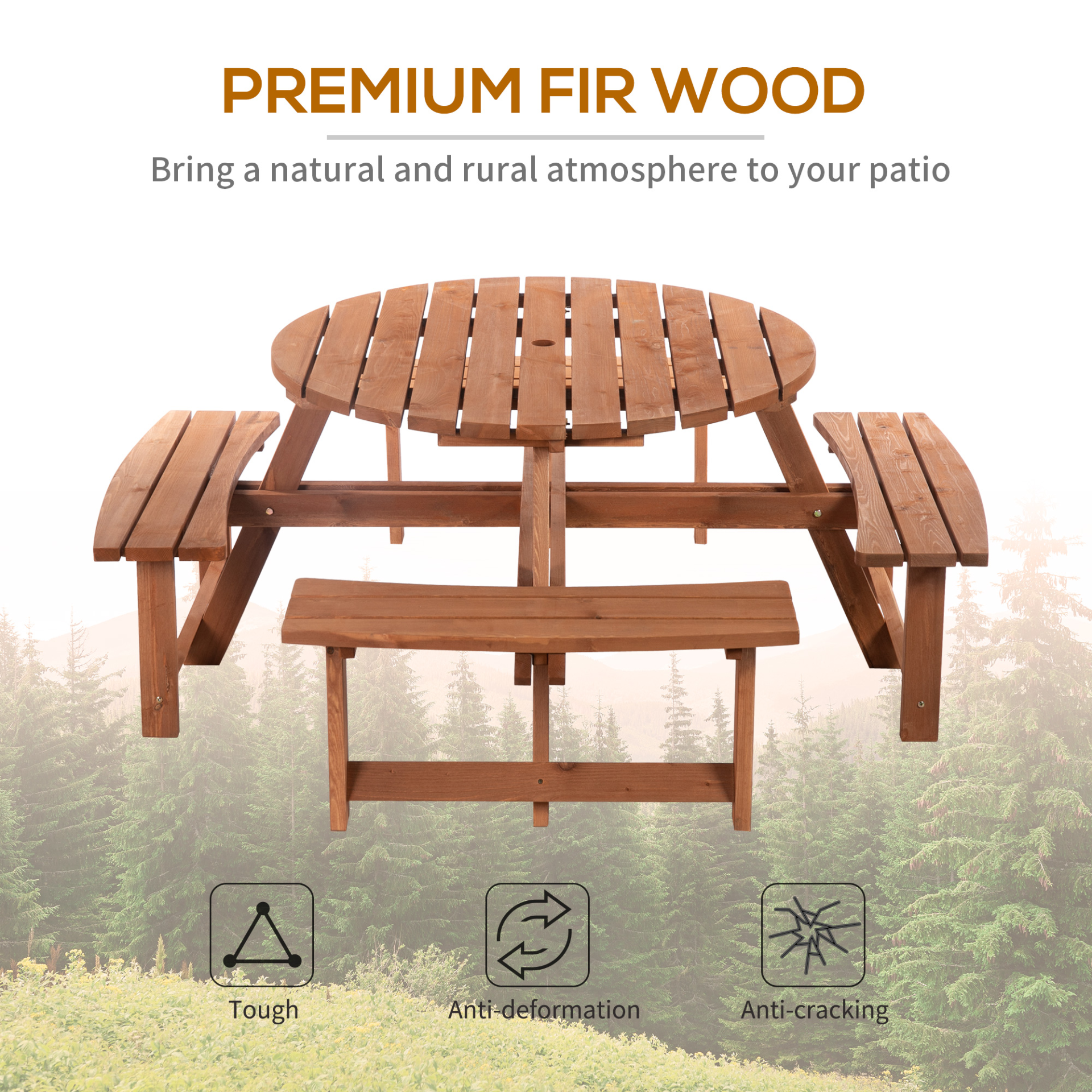  8 Seater Round Wooden Picnic Table