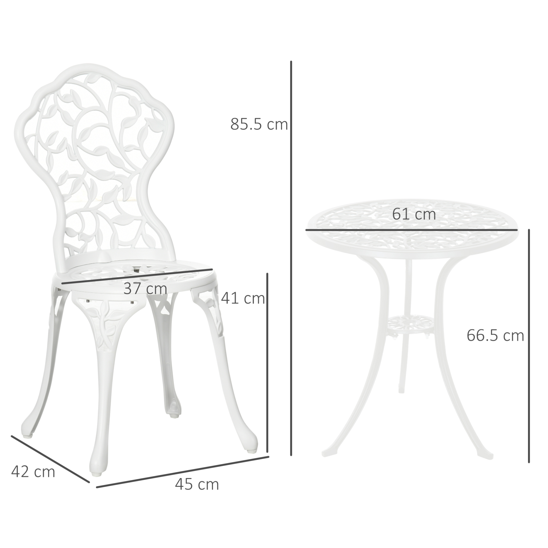 3 Pcs White Aluminium Bistro Set 