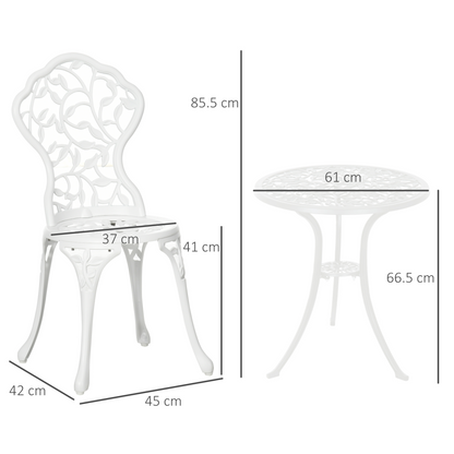 3 Pcs White Aluminium Bistro Set 