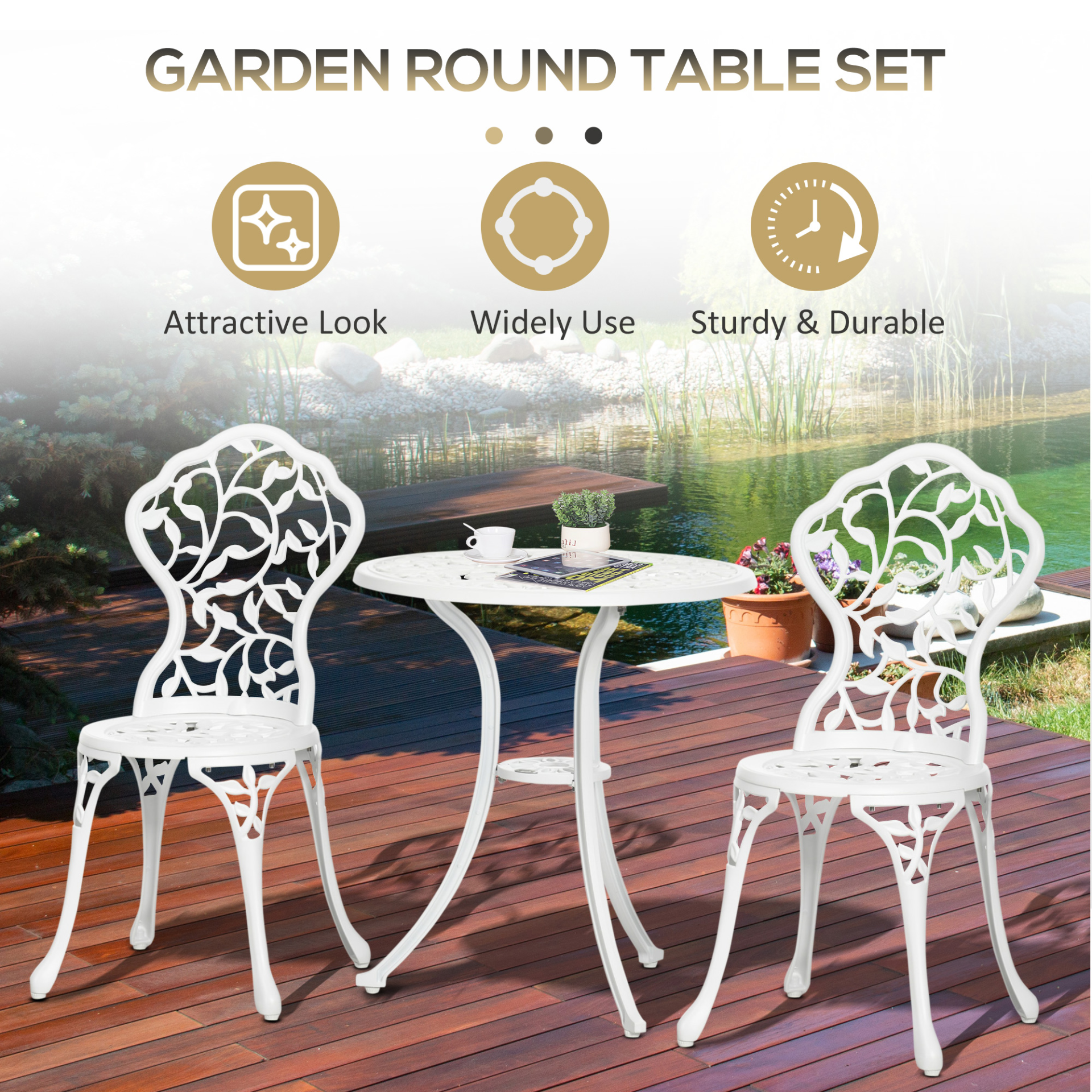 3 Pcs White Aluminium Bistro Set 