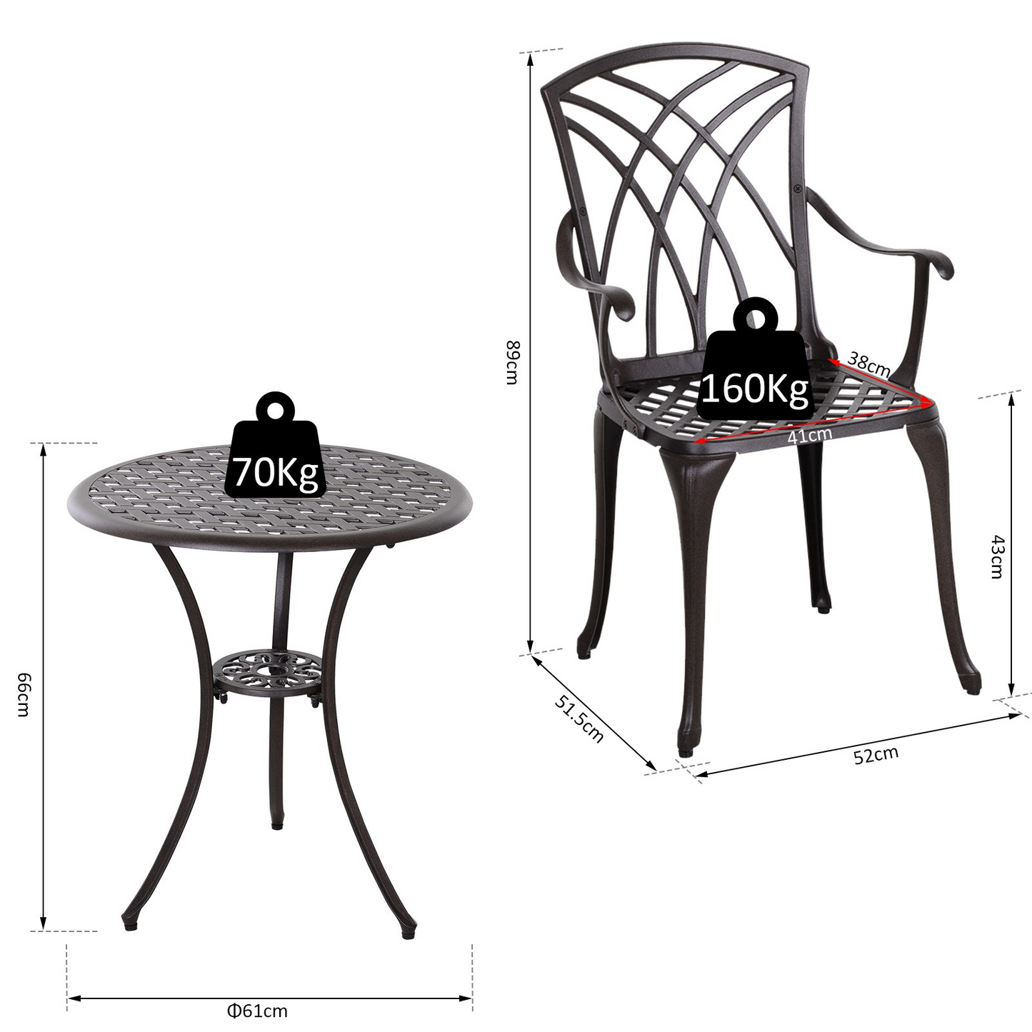  Patio Cast Aluminium 3 PCS Bistro Set