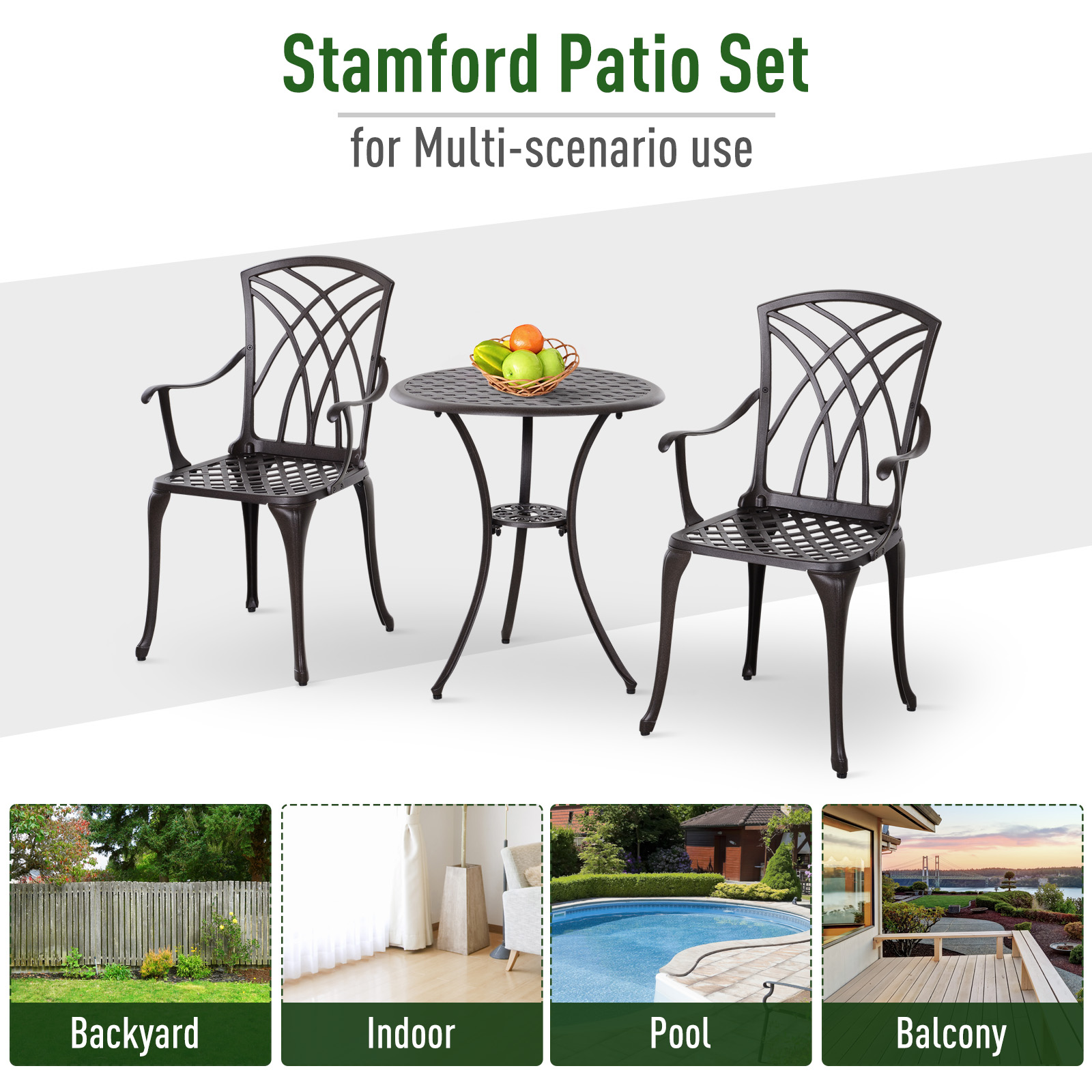  Patio Cast Aluminium 3 PCS Bistro Set