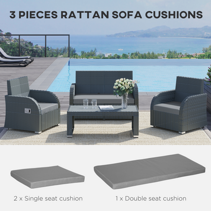 Dark Grey 3 PCs Seat Cushion Pads for Rattan Furniture