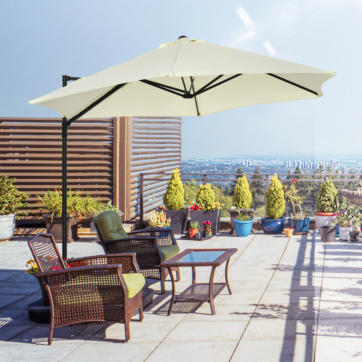 Beige Garden Cantilever Parasol with 360° Rotation