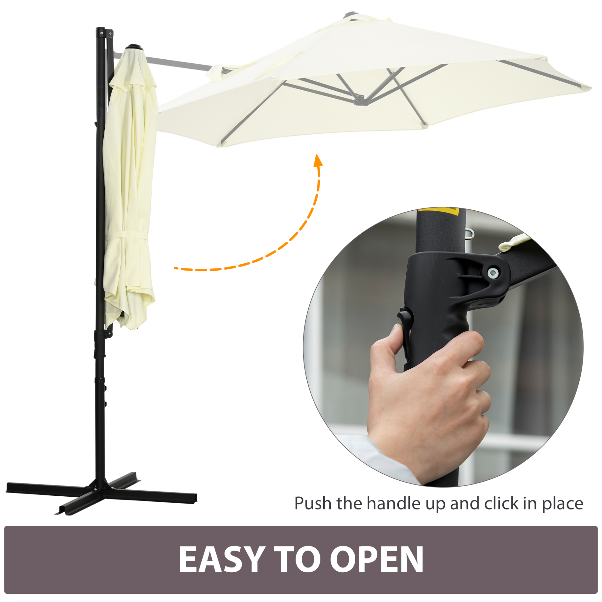 Beige Garden Cantilever Parasol with 360° Rotation