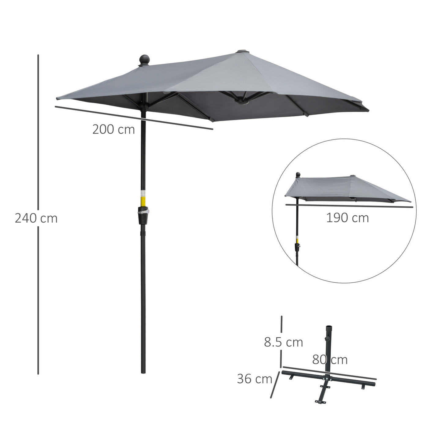 Dark Grey Half Parasol 