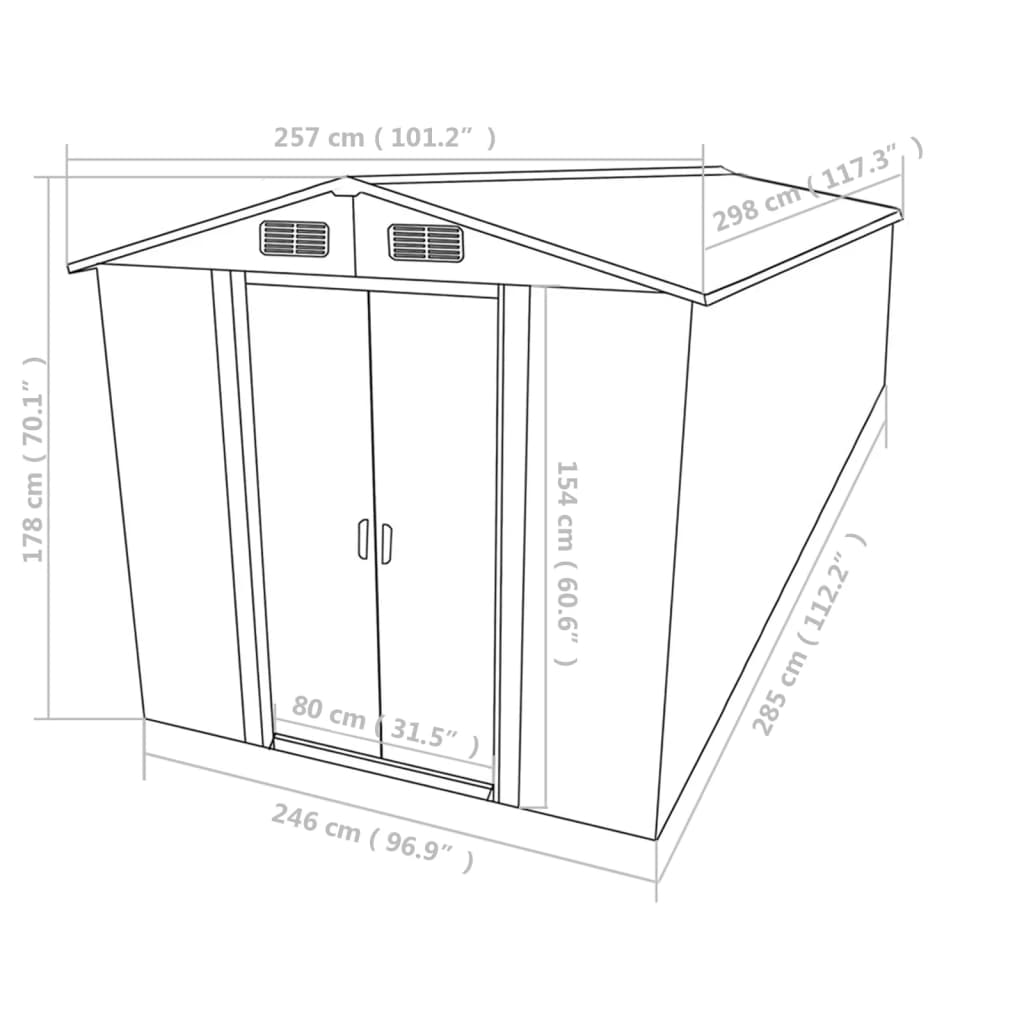 Garden Shed 257x298x178 cm Metal Grey