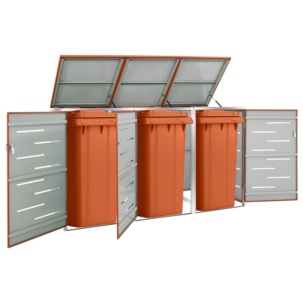 Triple Wheelie Bin Shed Stainless Steel